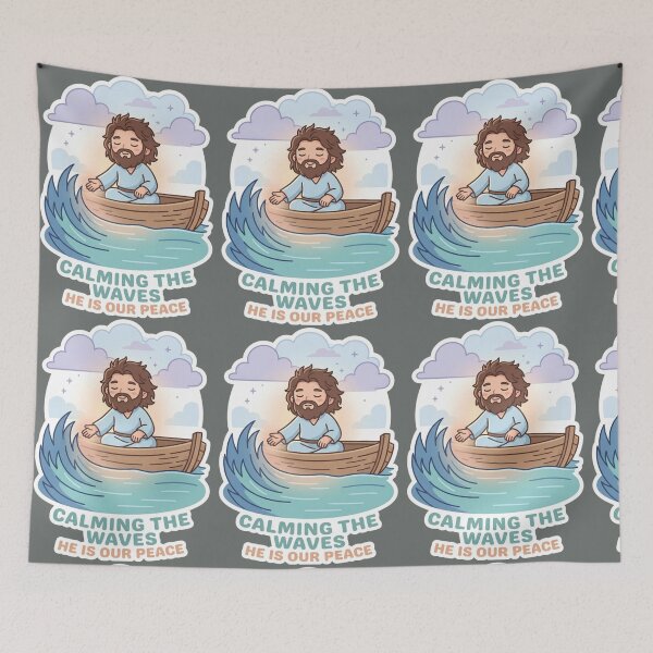 Item preview, Calming The Waves He Is Our Peace Chibi Jesus Sticker designed and sold by Artemis & Woven Collective.