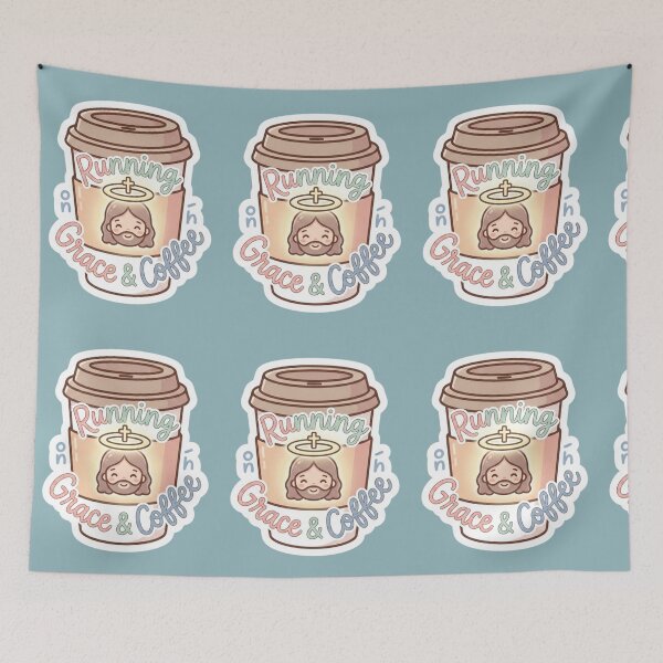 Item preview, Running On Grace And Coffee Cute Takeout Cup Sticker designed and sold by Artemis & Woven Collective.