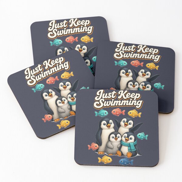 Item preview, Just Keep Swimming – Cute Penguin & 7 Fish Ocean Design designed and sold by Cartoon art with a purpose ❤️ Supporting Althea’s friends .