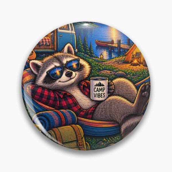 Item preview, Camp Vibes Raccoon Hammock Night Camping Vintage Artwork designed and sold by lovepower.