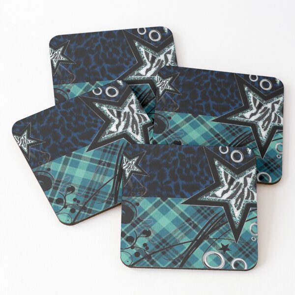 Item preview, Teal McBling Stars & Plaid Collage | Cyber Frutiger & Scene Kid Aesthetic designed and sold by BrontesWhimsyStore.