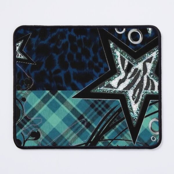 Item preview, Teal McBling Stars & Plaid Collage | Cyber Frutiger & Scene Kid Aesthetic designed and sold by BrontesWhimsyStore.