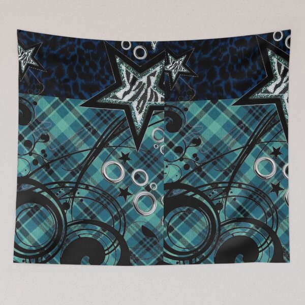 Item preview, Teal McBling Stars & Plaid Collage | Cyber Frutiger & Scene Kid Aesthetic designed and sold by BrontesWhimsyStore.