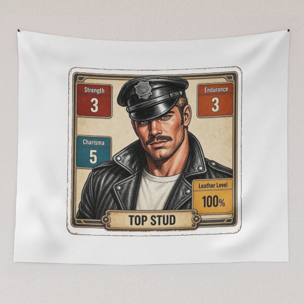 Item preview, Gay Leather Daddy Top Stud Vintage Trading Card Art Design designed and sold by ItsAKinkThing.