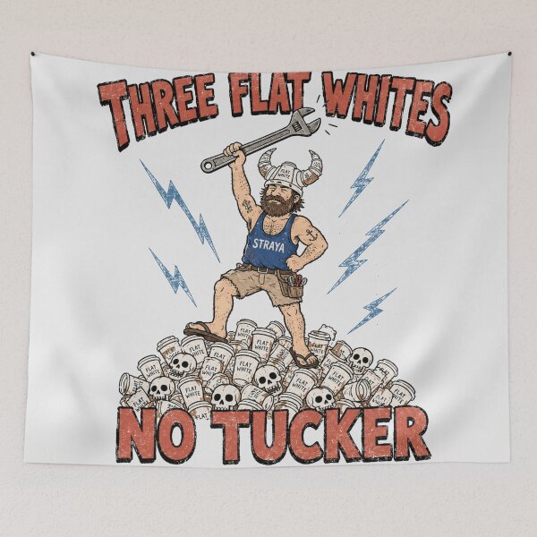 Item preview, Three Flat Whites No Tucker Funny Aussie Tradie Viking Straya Flat White Coffee designed and sold by Yellowriversss.