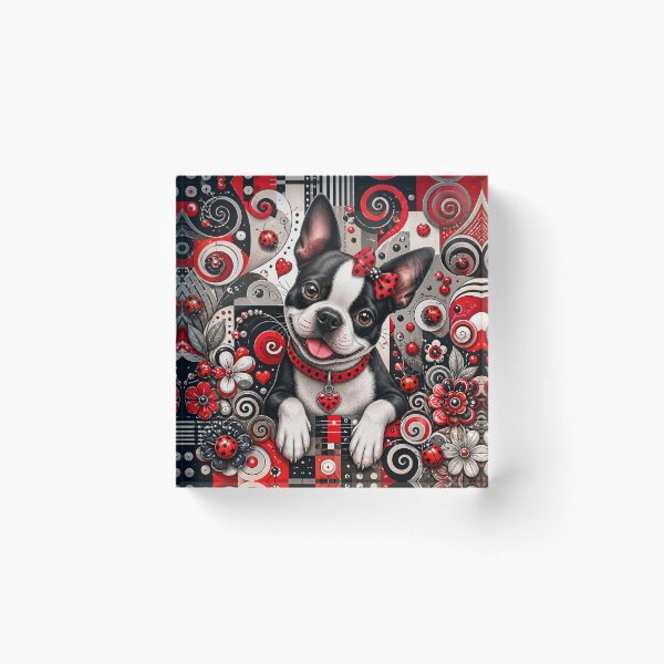Item preview, Playful Boston Terrier Dog with Ladybugs designed and sold by Wags & Tails.