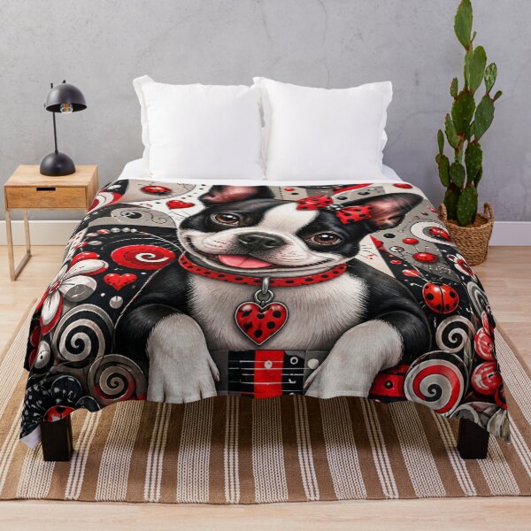 Item preview, Playful Boston Terrier Dog with Ladybugs designed and sold by Wags & Tails.