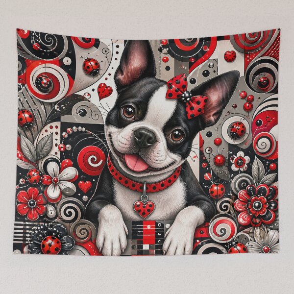 Item preview, Playful Boston Terrier Dog with Ladybugs designed and sold by Wags & Tails.