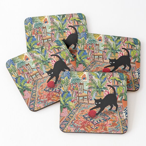 Item preview, Playful Black Cat Chasing Yarn Ball Matisse Style Wall Art designed and sold by DuckOddity.