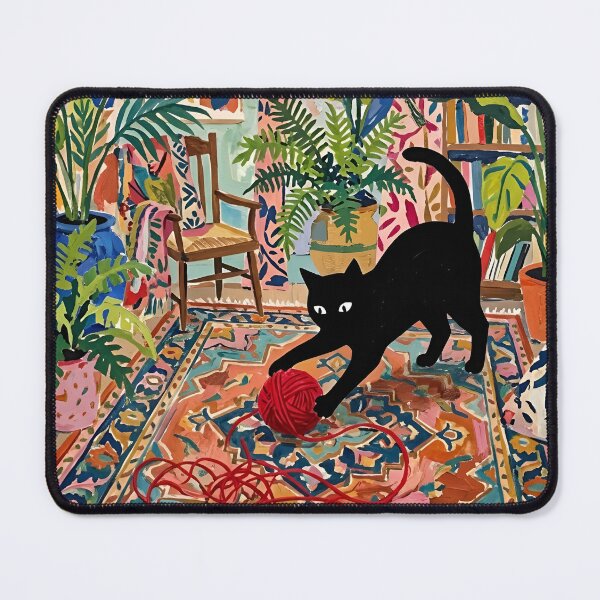 Item preview, Playful Black Cat Chasing Yarn Ball Matisse Style Wall Art designed and sold by DuckOddity.