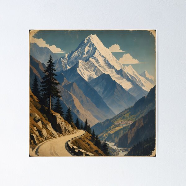 Item preview, Vintage Himalayan Mountain Travel Poster designed and sold by Glitchart66.