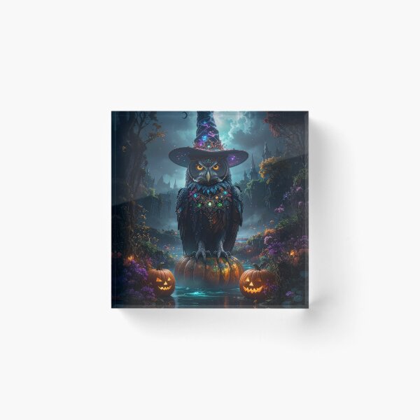 Item preview, Epic wizard owl with glowing Halloween pumpkins designed and sold by Mystic-Art-2.