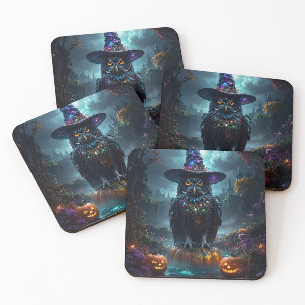 Item preview, Epic wizard owl with glowing Halloween pumpkins designed and sold by Mystic-Art-2.
