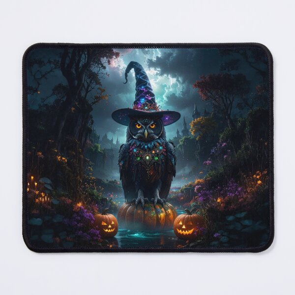 Item preview, Epic wizard owl with glowing Halloween pumpkins designed and sold by Mystic-Art-2.