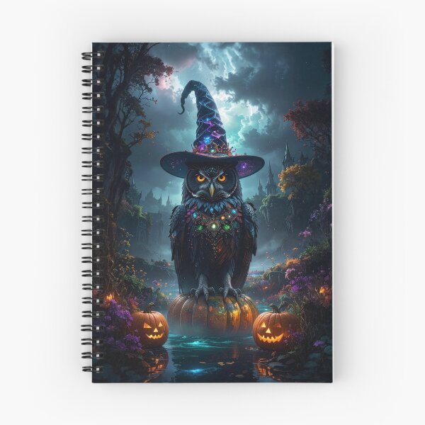 Item preview, Epic wizard owl with glowing Halloween pumpkins designed and sold by Mystic-Art-2.
