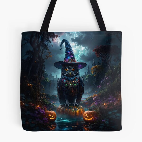 Item preview, Epic wizard owl with glowing Halloween pumpkins designed and sold by Mystic-Art-2.