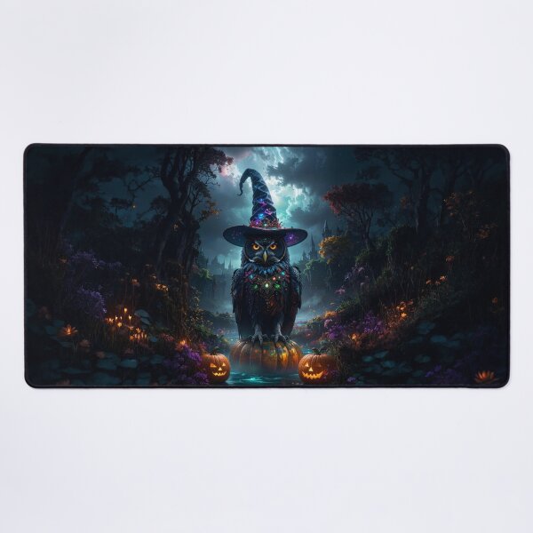 Item preview, Epic wizard owl with glowing Halloween pumpkins designed and sold by Mystic-Art-2.