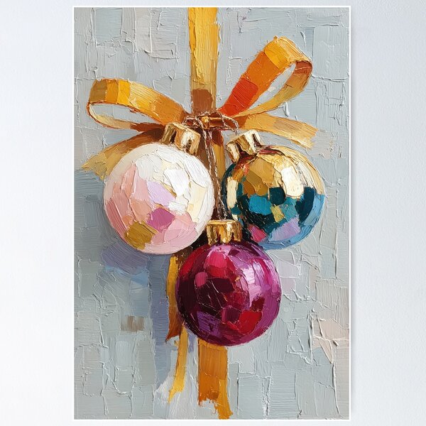 Item preview, Colorful Impasto Christmas Ornaments and Golden Ribbon designed and sold by colorful-white.