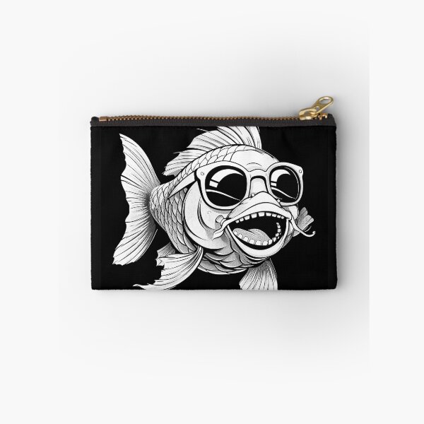 Item preview, Funny Fish with Glasses and Mustache Black and White Cartoon Art Design designed and sold by inkoutninja.