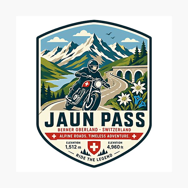 Item preview, Jaun Pass Berner Oberland Switzerland Motorcycle Rider Alpine Roads Timeless Adventure Ride The Legend designed and sold by Simsimah26Parks.