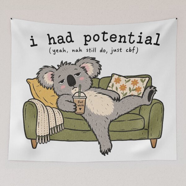 Item preview, Lazy Koala Flat White Aussie Cozy Koala On Couch Drinking Flat designed and sold by Yellowriversss.