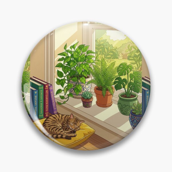 Item preview, Sunlit Windowsill Houseplants Sleeping Cat Illustration designed and sold by Artemis & Woven Collective.