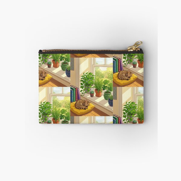 Item preview, Sunlit Windowsill Houseplants Sleeping Cat Illustration designed and sold by Artemis & Woven Collective.