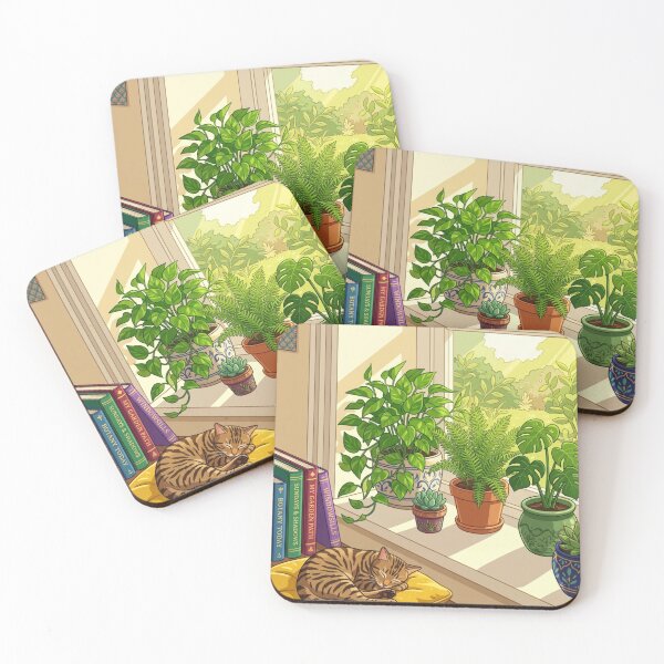 Item preview, Sunlit Windowsill Houseplants Sleeping Cat Illustration designed and sold by Artemis & Woven Collective.