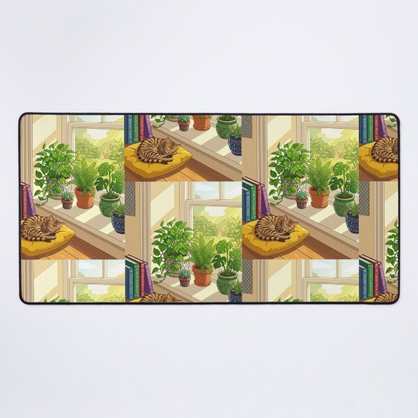 Item preview, Sunlit Windowsill Houseplants Sleeping Cat Illustration designed and sold by Artemis & Woven Collective.