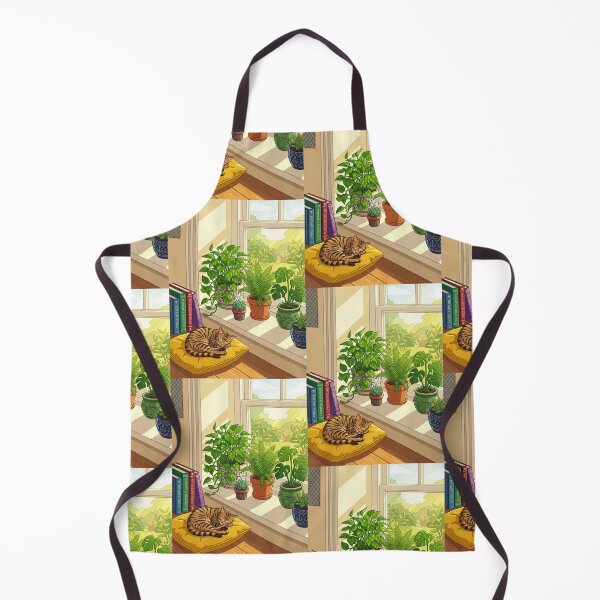 Item preview, Sunlit Windowsill Houseplants Sleeping Cat Illustration designed and sold by Artemis & Woven Collective.