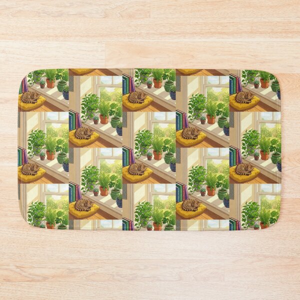 Item preview, Sunlit Windowsill Houseplants Sleeping Cat Illustration designed and sold by Artemis & Woven Collective.