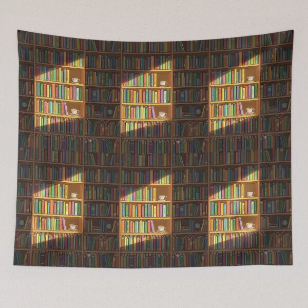 Item preview, Sunlit Library Bookshelves Warm Bookish Aesthetic Illustration designed and sold by Artemis & Woven Collective.