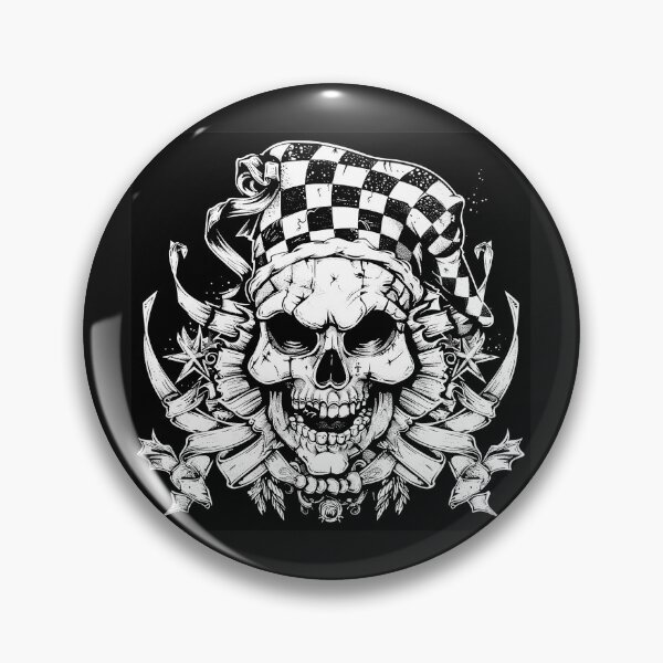 Item preview, Gothic Jester Skull with Checkered Hat Black and White Dark Carnival Art designed and sold by inkoutninja.