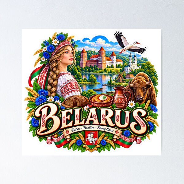 Item preview, Belarus Travel Sticker | Pahonia Shield Bison Stork & Craft Badge designed and sold by alexcorporation.