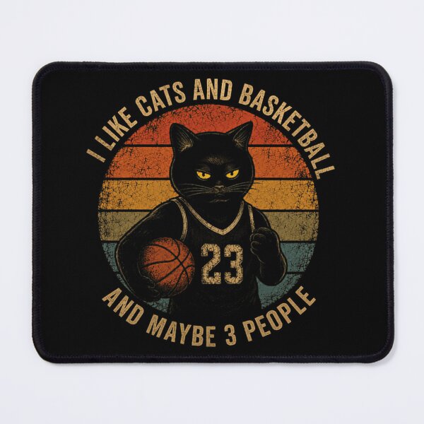 Item preview, I Like Cats And Basketball And Maybe 3 People Funny Introvert Cat Lover Basketball Fan designed and sold by SkeletonsDanger.