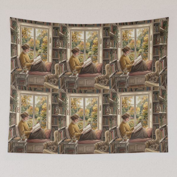 Item preview, Cozy Watercolor Reading Nook Book Lovers Autumn Aesthetic designed and sold by Artemis & Woven Collective.