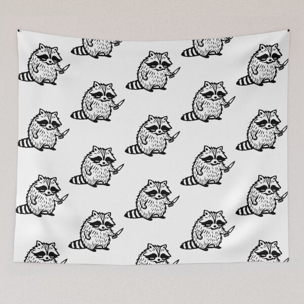 Item preview, Angry Raccoon Holding Knife - Funny Black Ink Trash Panda Art designed and sold by serah-pasc.