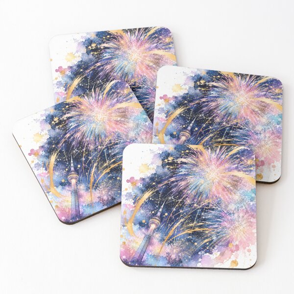 Item preview, Midnight Fireworks — Japanese Summer Watercolor Art designed and sold by アミヤジャ.