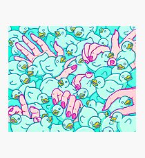 Rubber ducks pool - pop surreal psychedelic pattern surrealist creepy sexy art illustration pink blue Photographic Print