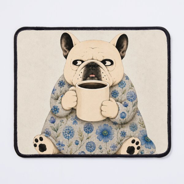 Item preview, Blue Floral Coffee Frenchie – Grumpy French Bulldog designed and sold by joycrysstudio.