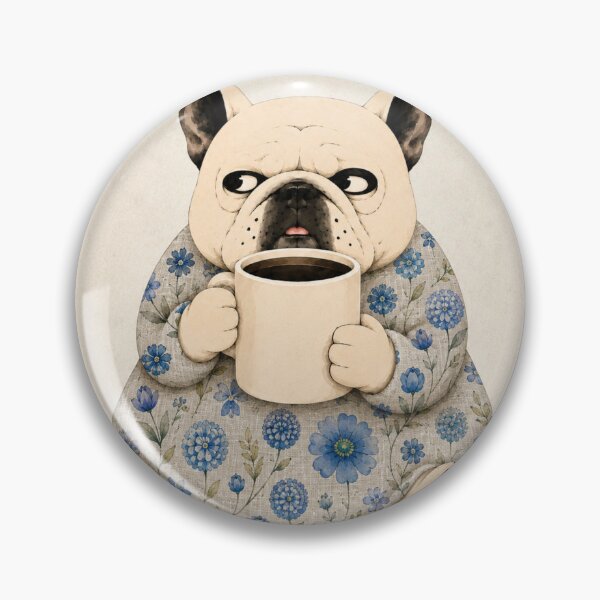 Item preview, Blue Floral Coffee Frenchie – Grumpy French Bulldog designed and sold by joycrysstudio.