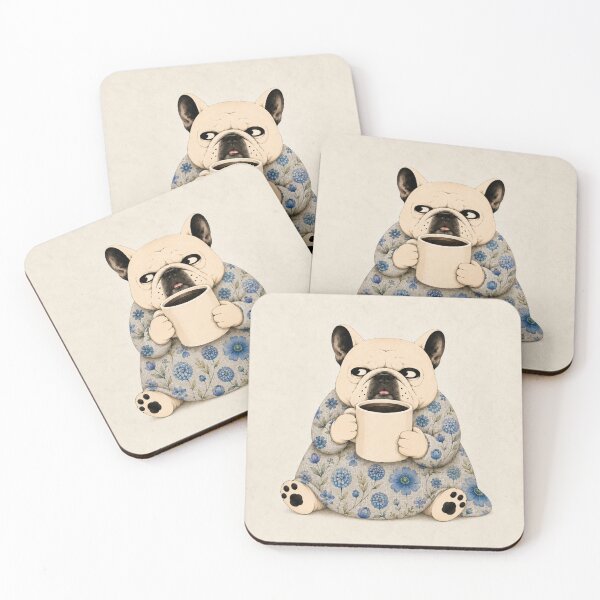 Item preview, Blue Floral Coffee Frenchie – Grumpy French Bulldog designed and sold by joycrysstudio.