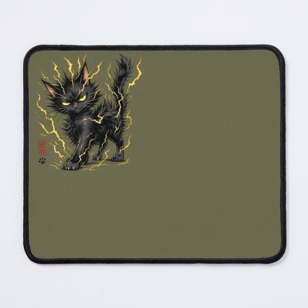 Item preview, Electrified Black Cat – Funny Japanese Style Lightning Cat Print designed and sold by SilentPowerArt.