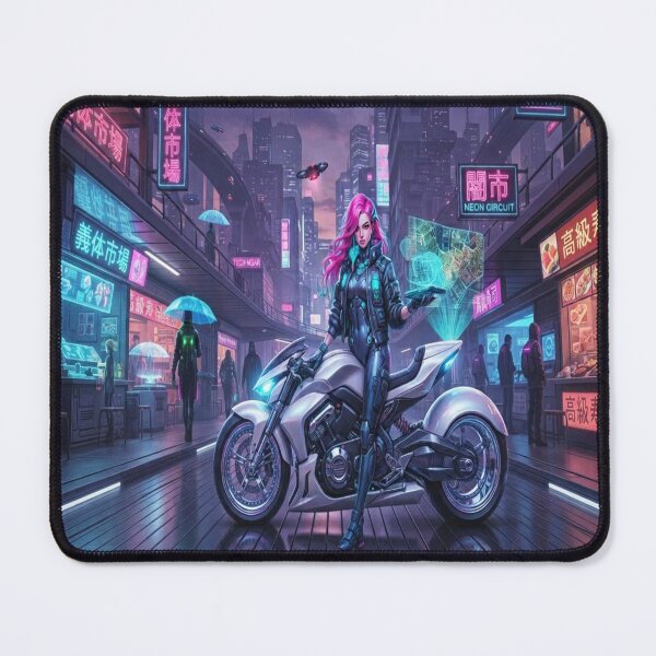 Item preview, Cyberpunk Pink Hair Motorcycle Rider designed and sold by JMAVILA ART.