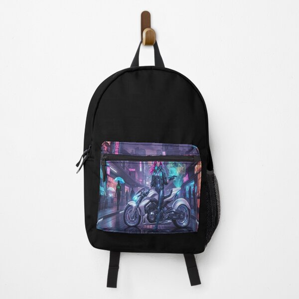 Item preview, Cyberpunk Pink Hair Motorcycle Rider designed and sold by JMAVILA ART.