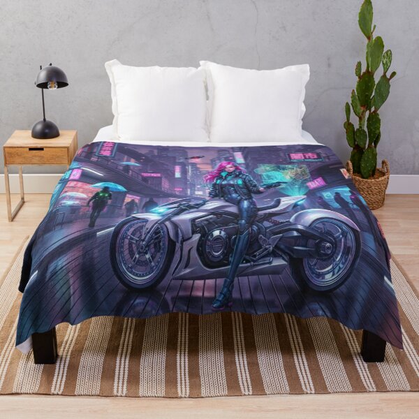 Item preview, Cyberpunk Pink Hair Motorcycle Rider designed and sold by JMAVILA ART.