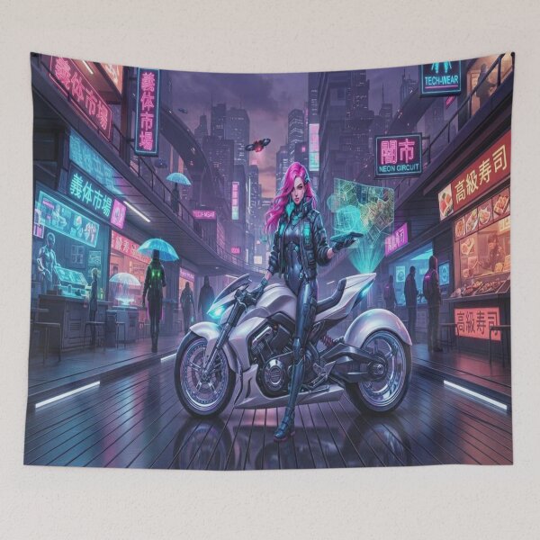 Item preview, Cyberpunk Pink Hair Motorcycle Rider designed and sold by JMAVILA ART.
