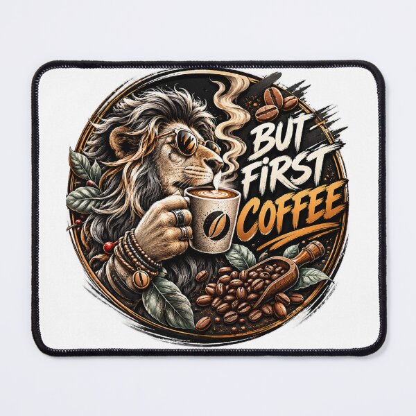 Item preview, But First Coffee – Cool Lion Coffee Lover Design designed and sold by 4U---Store.