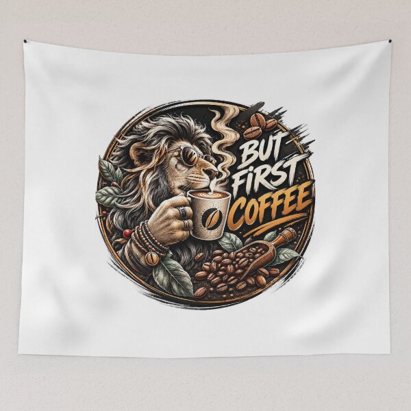 Item preview, But First Coffee – Cool Lion Coffee Lover Design designed and sold by 4U---Store.