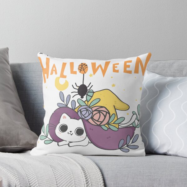 Item preview, Spooky Cute Halloween Cat with Flowers and Bats designed and sold by     Sela Art .